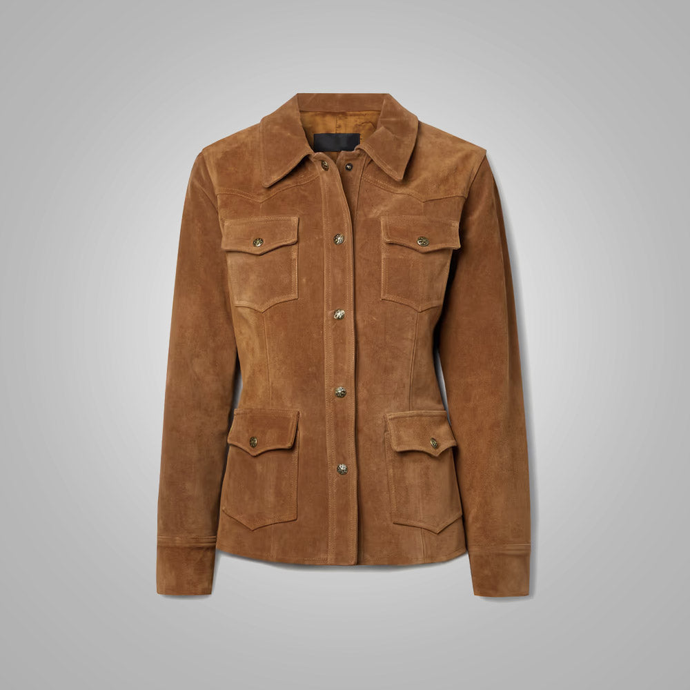 Women's Brown Buttery Soft Suede Leather Shirt - Elegant & Comfortable