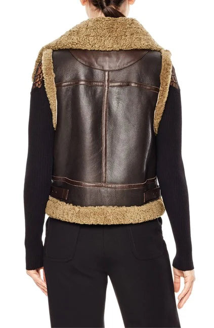 Stylish Women’s Dark Brown Leather Shearling Vest