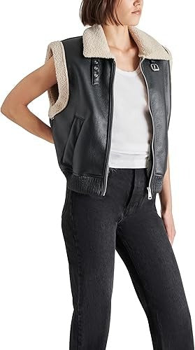 Chic Black Shearling Leather Vest for Women