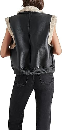 Chic Black Shearling Leather Vest for Women