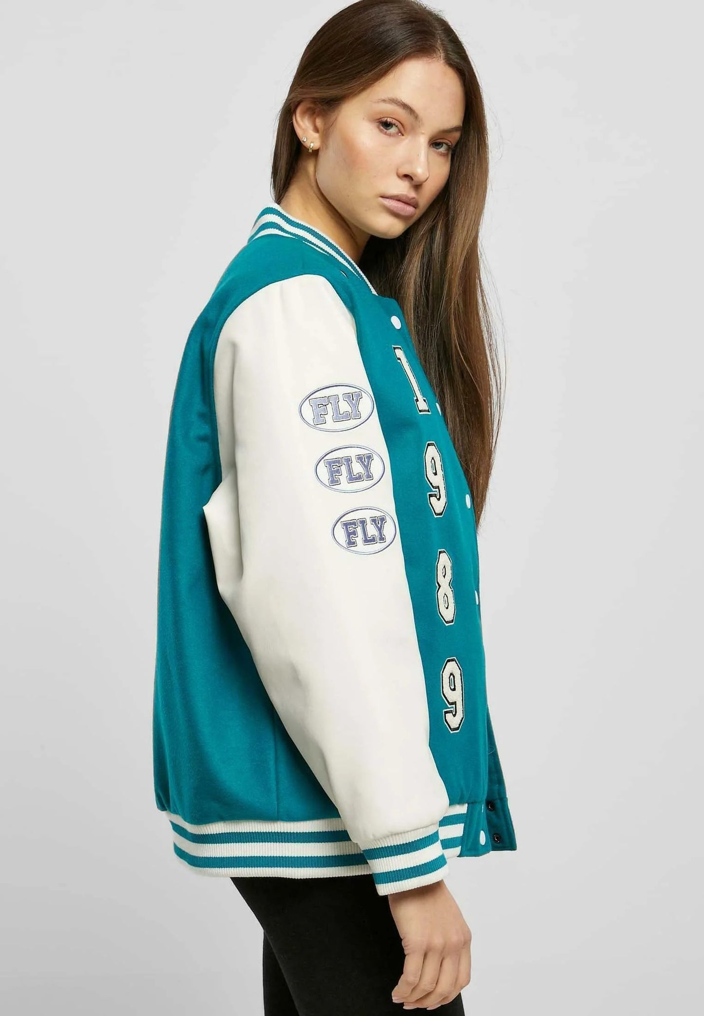 Women's Sea Green and White Varsity Jacket