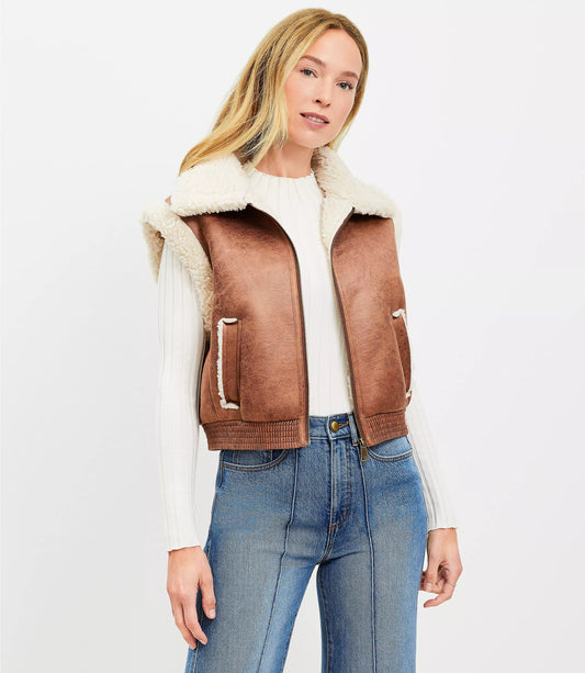 Trendy Brown Shearling Vest for Women