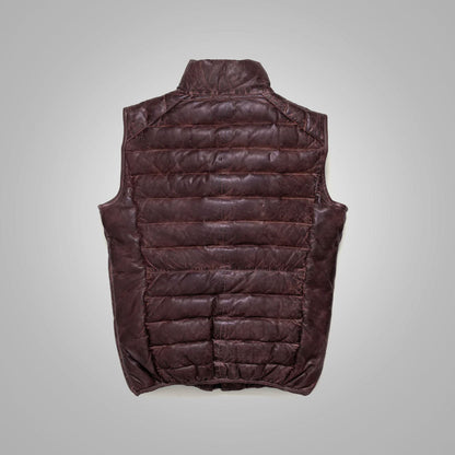 Men's Dark Brown Bubble Leather Down Vest