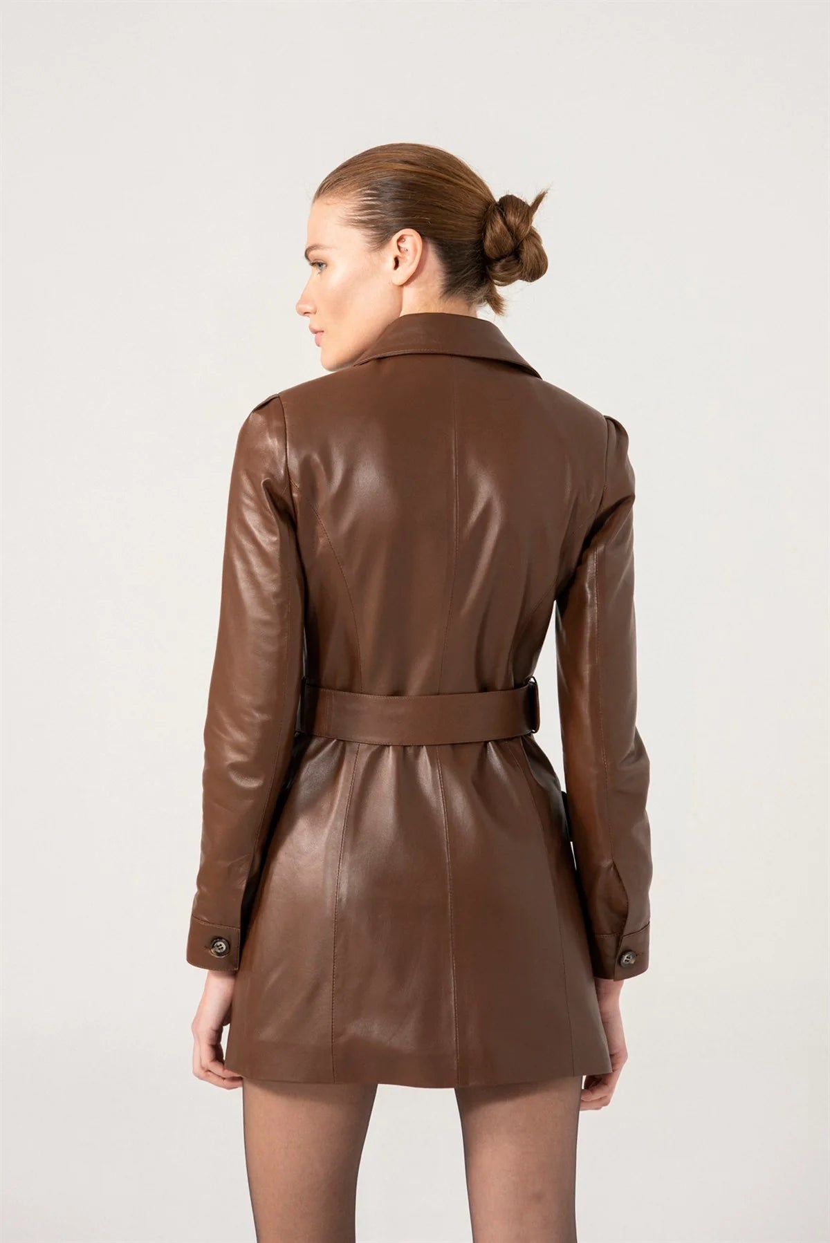 Stylish Women’s Chocolate Brown Sheepskin Leather Trucker Trench Coat