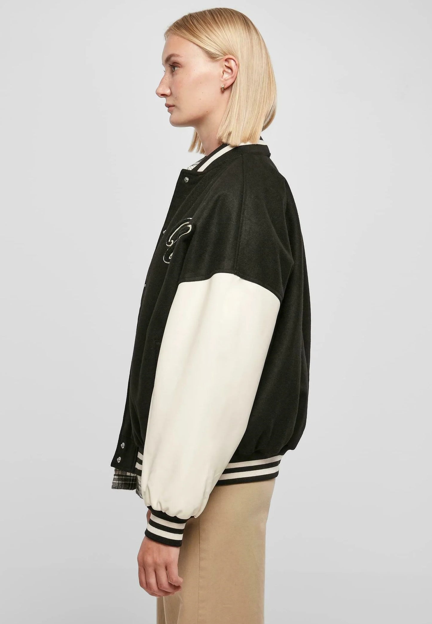 Women's Stylish Black and White Varsity Jacket