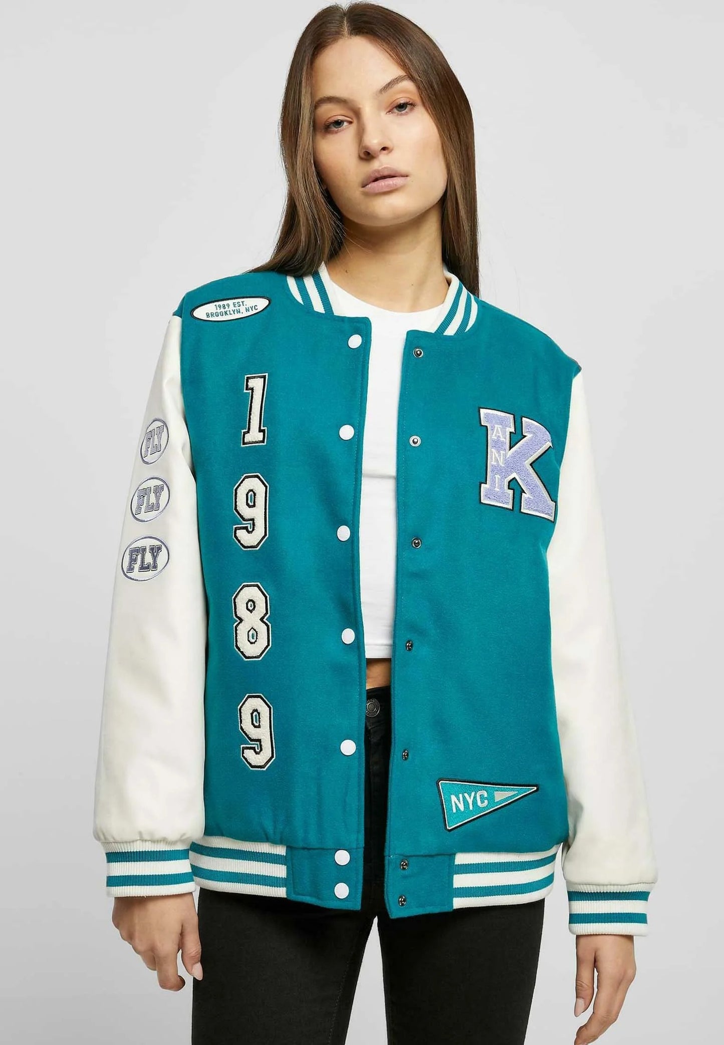 Women's Sea Green and White Varsity Jacket