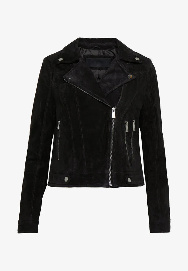 Women's Black Suede Leather Biker Jacket