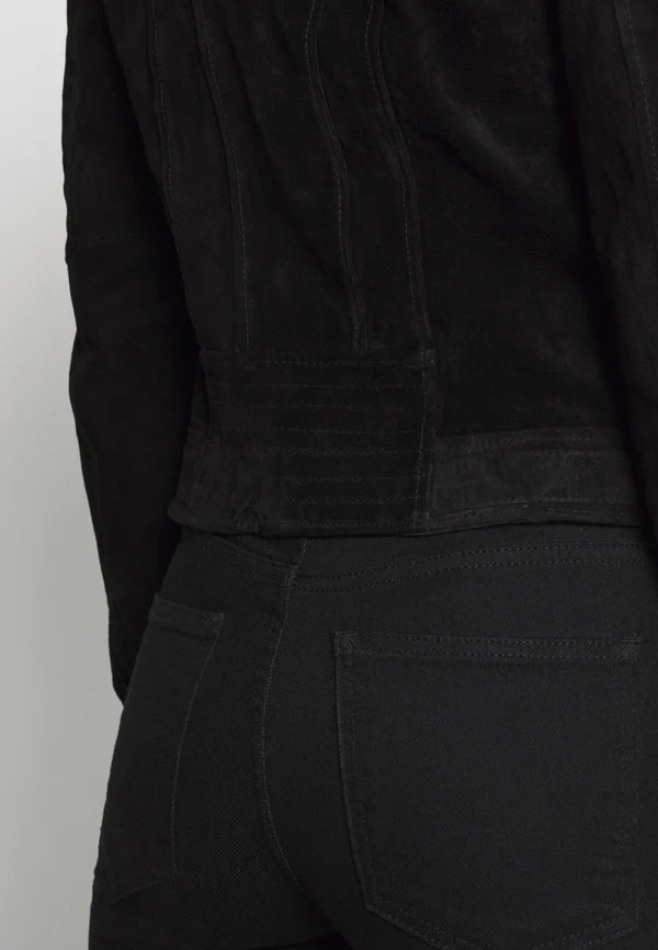 Women's Black Suede Leather Biker Jacket