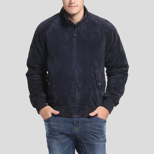 Admiral Navy Blue Suede Bomber Leather Jacket