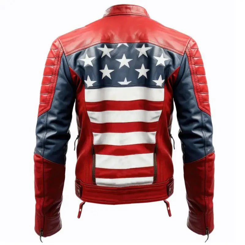 American Flag Men's Leather Biker Jacket