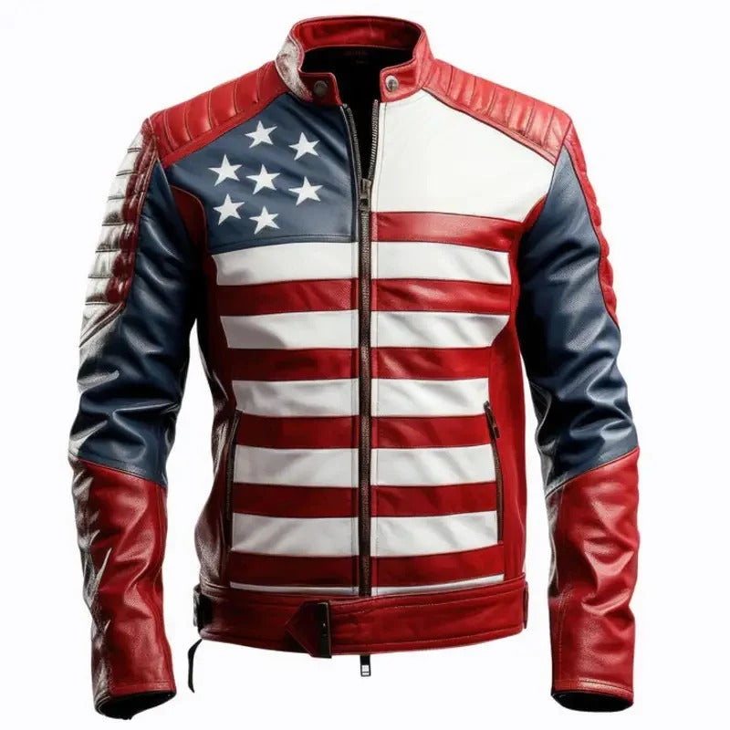 American Flag Men's Leather Biker Jacket