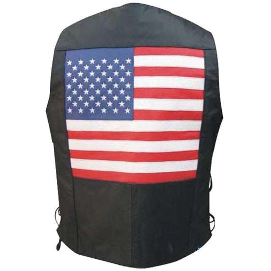 Patriotic American Flag Leather Motorcycle Vest - Side Laces Detail