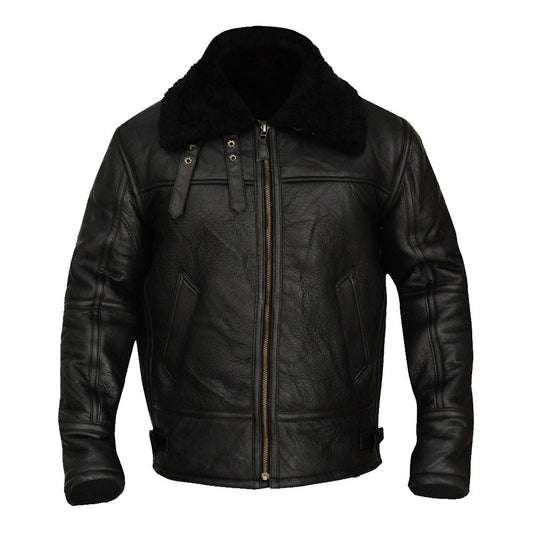 B3 Aviator Bomber Sheepskin Black Jacket - TopGuruJackets