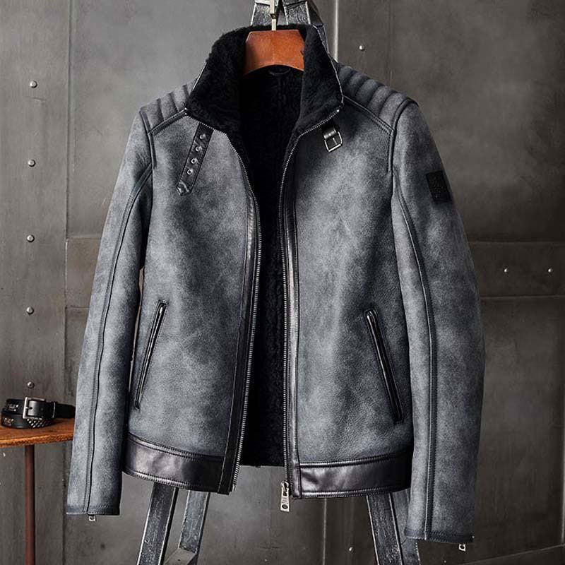  Stylish B3 Bomber Jacket Grey Shearling Coat with Quilted Lining