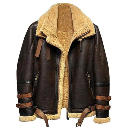 Men's B3 Flight Sheepskin Aviator Leather Jacket with Fur Collar