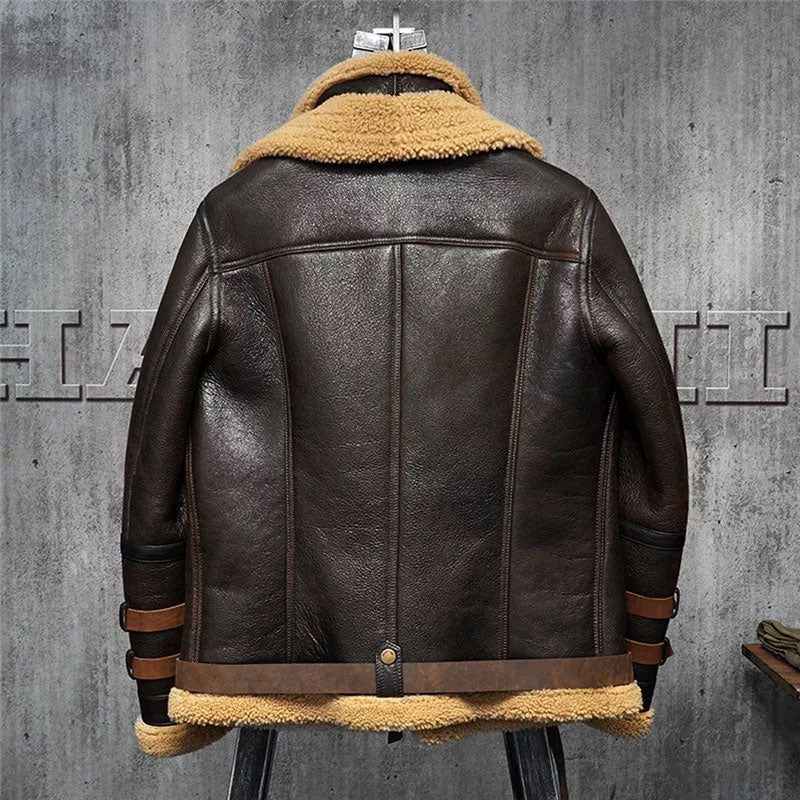 Men's B3 Flight Sheepskin Aviator Leather Jacket with Fur Collar