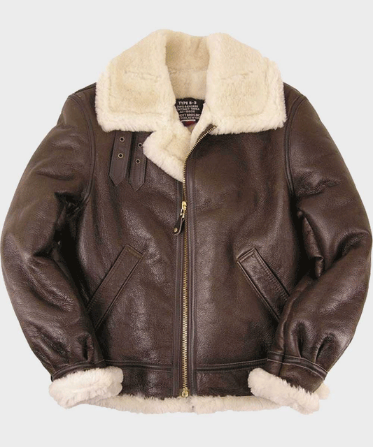 Classic Mens Brown B3 Sheepskin Leather Jacket with Shearling Lining