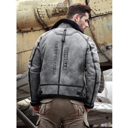 Men's Classic B3 Bomber Jacket in Grey with Shearling