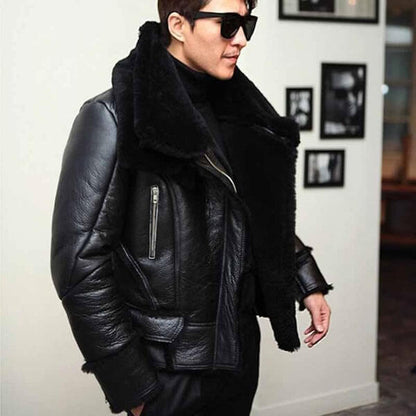  Classic B3 Bomber Winter Wool Lamb Fur Aviator Jacket for Men