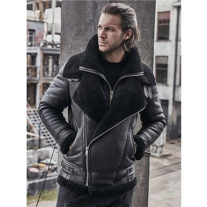 Men's B3 Classic Shearling Sheepskin Motorcycle Leather Jacket