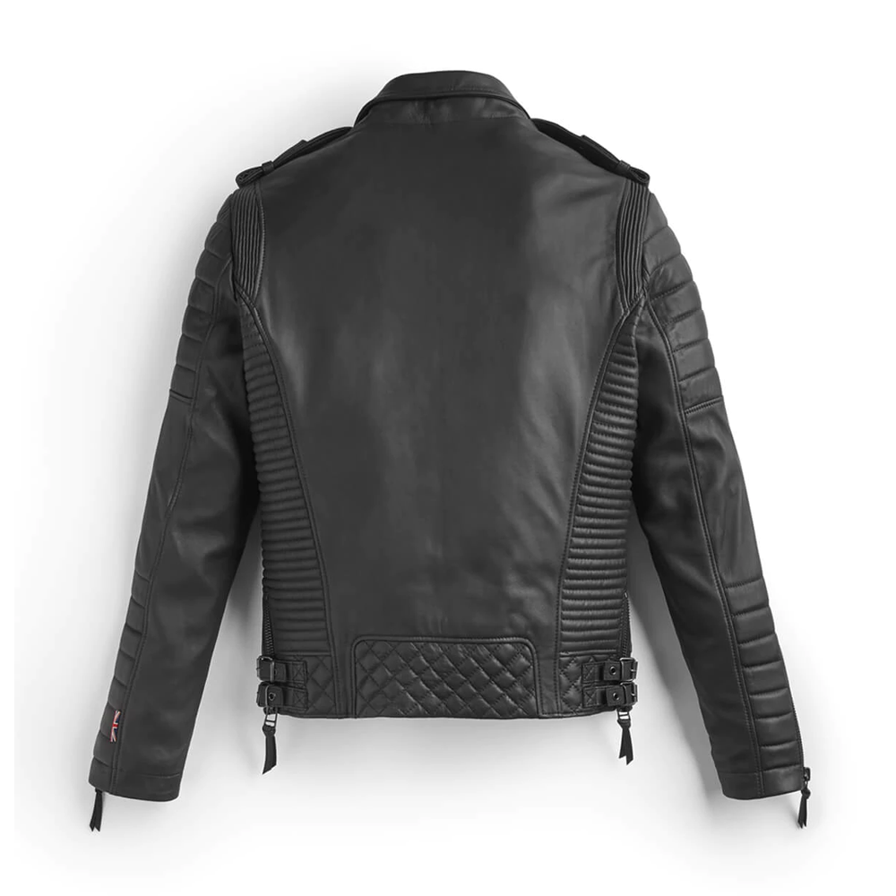 Men's Black Leather Biker Jacket with Embossed Pattern