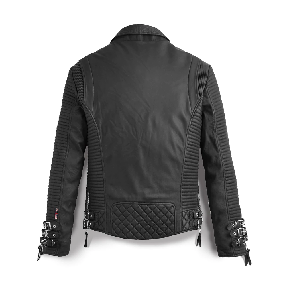 Men's Black Biker Motorcycle Jacket with Pattern