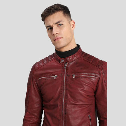 Men's Red Biker Leather Jacket