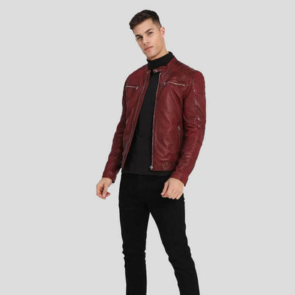 Men's Red Biker Leather Jacket