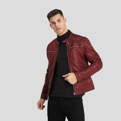 Men's Red Biker Leather Jacket