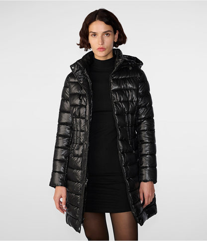 Women's Urban Quilted Puffer Coat in Black with Hood