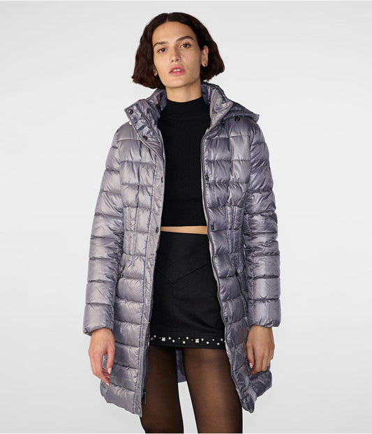 Women's Urban Quilted Puffer Coat in Gray with Hood