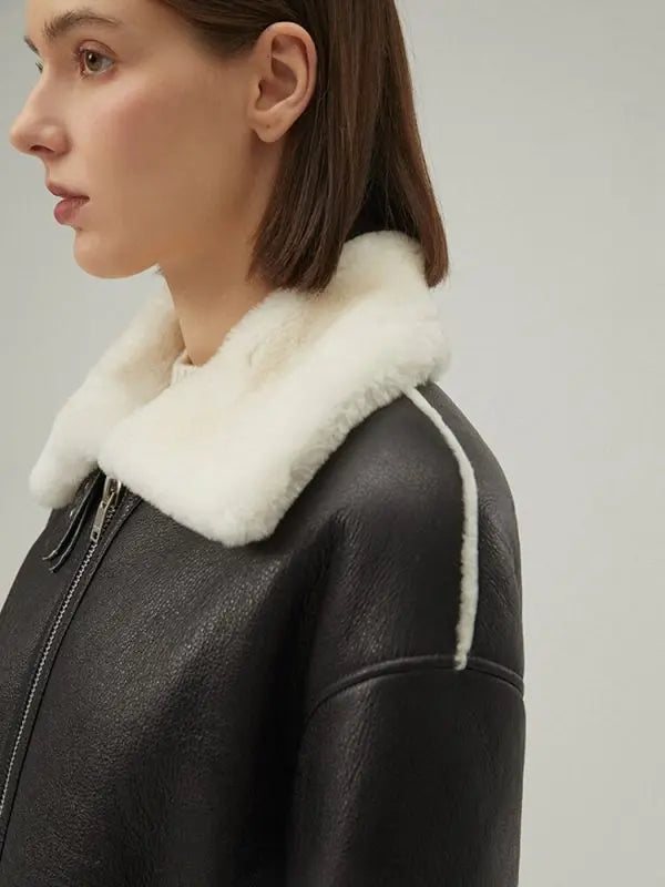 Women's Shearling Leather Jackets In Black Success