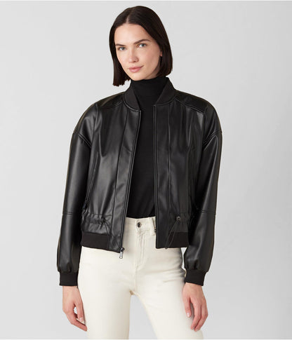 TopGuru Women's Black Leather Bomber Jacket