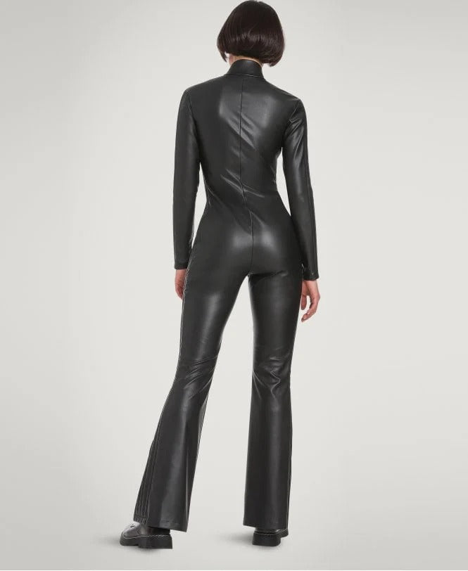 Women's Black Leather Jumpsuit