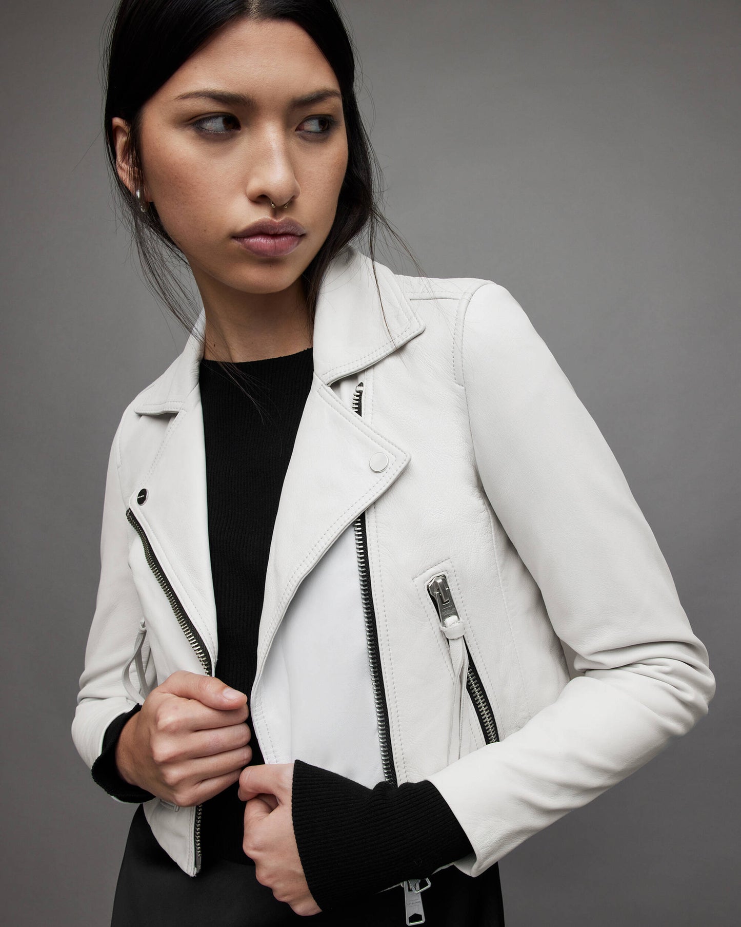 Trendy Women's White Cropped Leather Biker Jacket