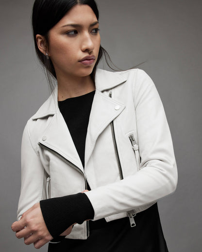 Trendy Women's White Cropped Leather Biker Jacket