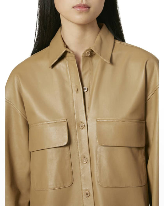 Women's Chic Tortilla Brown Full Sleeve Leather Shirt