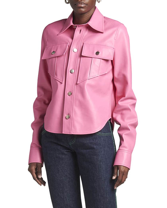 Women's Chic Pink Full Sleeve Leather Shirt