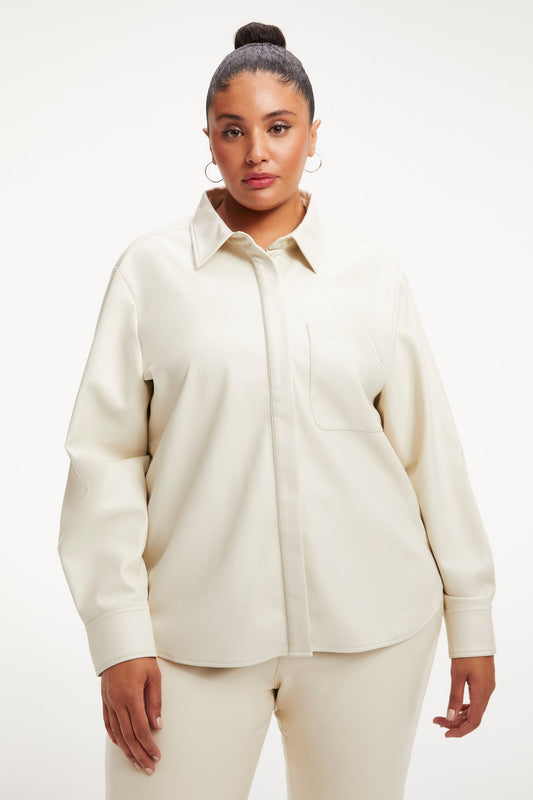 Women's Elegant White Full Sleeve Leather Shirt