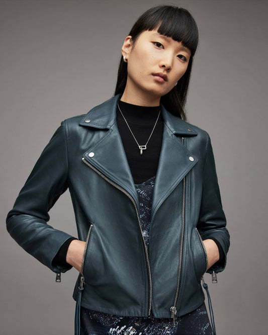 Chic Women's Emerald Green Leather Biker Jacket