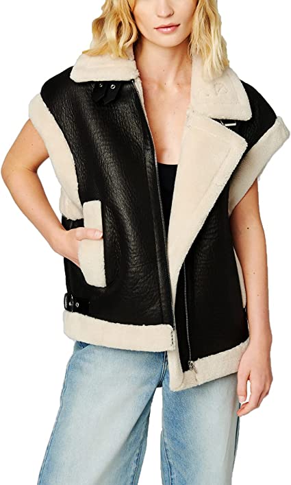  Women's Black Shearling Leather Vest - Elegant and Cozy