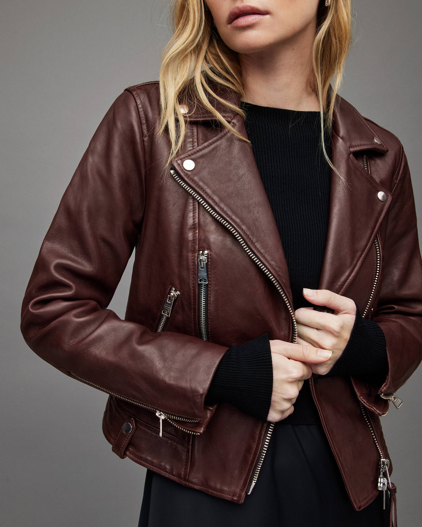 TOPGURUJACKETS Women's Leather Biker Jacket in Maroon