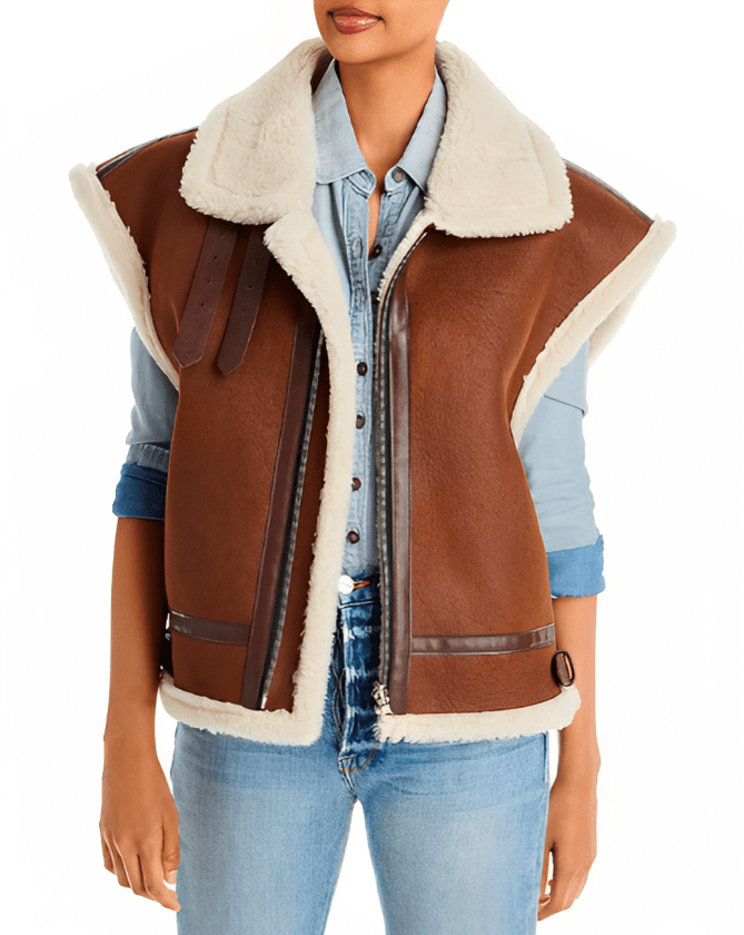 Women's Dark Brown Shearling Leather Vest - Classic and Warm