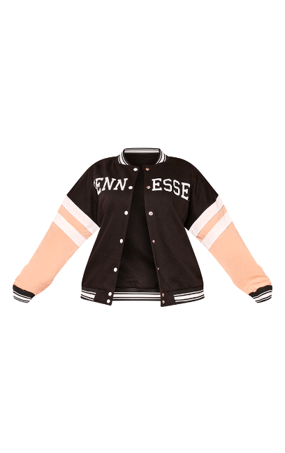 Women's Varsity Bomber Leather Jacket in Black &amp; Pink Sleeves: Stylish Outerwear