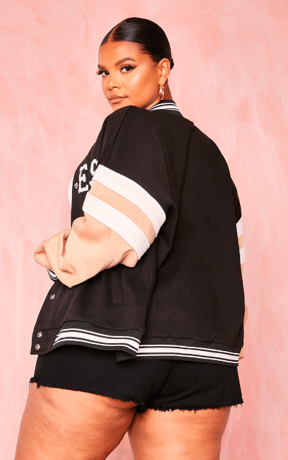 Women's Varsity Bomber Leather Jacket in Black &amp; Pink Sleeves: Stylish Outerwear