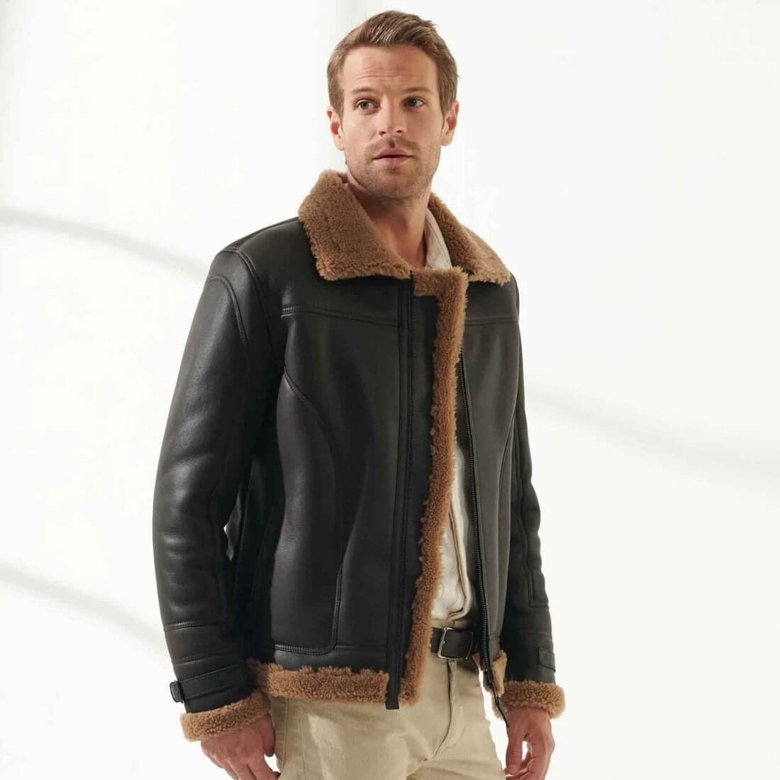  Premium Black Leather Shearling Jacket