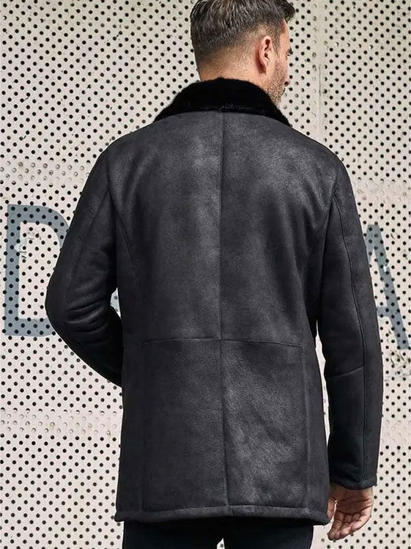 Men Black Shearling Fur Leather Jacket
