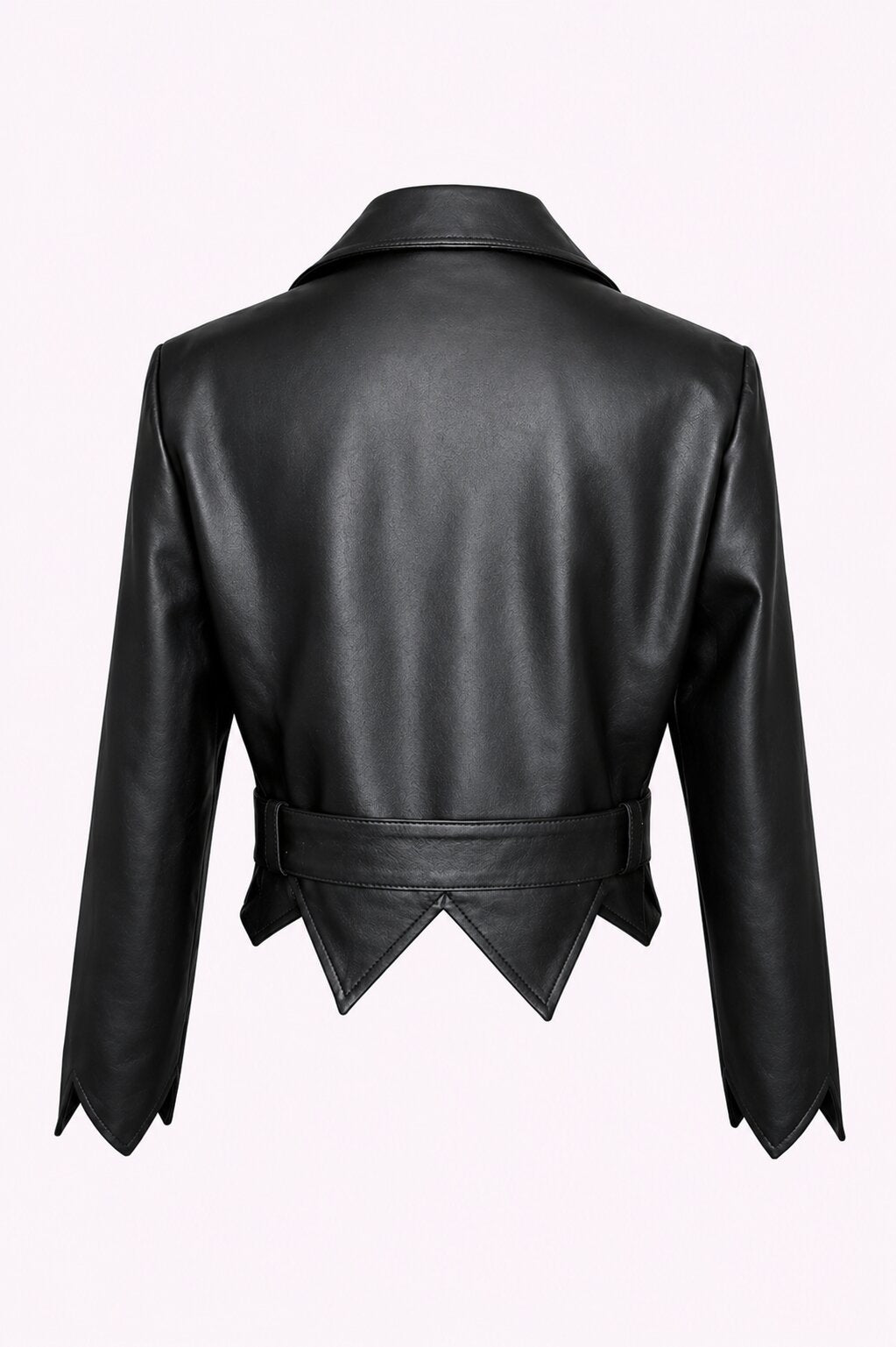 Women Black Genuine Leather Belted Biker Jacket