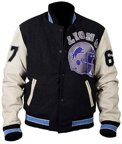 Men's Beverly Hills Cop Axel Foley Detroit Lions Letterman Biker Jacket