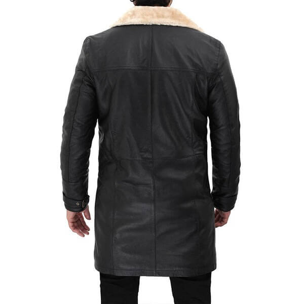  Luxury Beige Shearling Black Leather Coat for Men